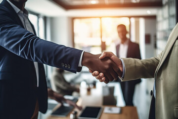 Two men shaking hands in an office setting