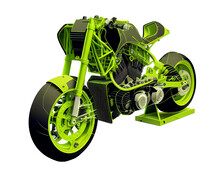 Futuristic Black And Lime Green Sports Motorcycle On Isolated Clear Background. Generative AI