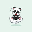 Vector cute baby panda cartoon sleeping on the cloud icon illustration. Flat cute animal vector illustration, flat icon sticker isolated.