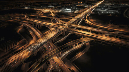 Wall Mural - Nighttime Network: Mesmerizing Aerial Photograph Showcasing a Complex Intersecting Highway