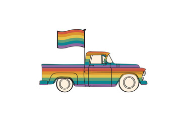 gay pride retro truck drawing multicolor pickup truck vector trendy gay right june pride month lgbtq