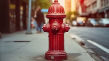 Old Red Fire Hydrant In City Street. Fire Hydrant For Emergency Fire Access. Generative AI