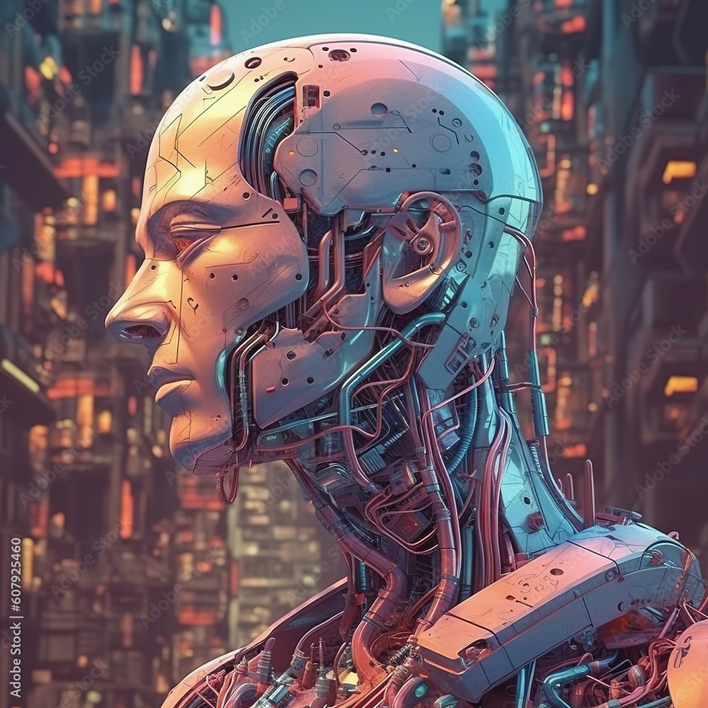 Artificial intelligence in image of cyborg girl with electronic brain ...