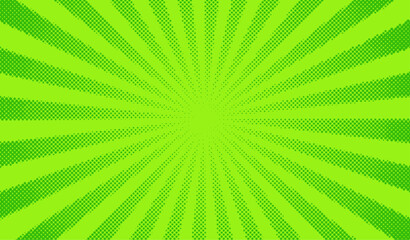 Wall Mural - Green comics background. Abstract lines backdrop. Bright sunrays. Design frames for title book. Texture explosive polka. Beams action. Pattern motion flash. Rectangle fast boom. Vector illustration