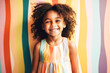 © Trinette Reed - Portrait of cute little Black girl in her room with fun wallpaper. Generative AI.