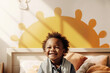 © Trinette Reed - Portrait of adorable happy little boy toddler in his room smiling. Generative AI.