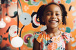 © Trinette Reed - Portrait of adorable Black little girl in her room with stuffed animals. Generative AI.