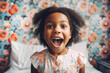 © TRINETTE + CHRIS - Portrait of cute little surprised Black girl in her room. Generative AI.
