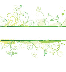 Canvas Print - Vector illustration of green styled Floral Decorative banner