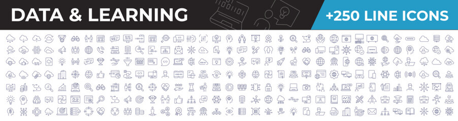Data and learning icons line