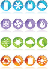 Sticker - A set of 16 ecologically friendly round shiny glossy web buttons - label style.