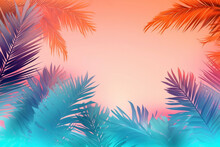 Palm Tree Background With Pastel Colors, Blue And Orange Palm Trees For Design. Generative AI