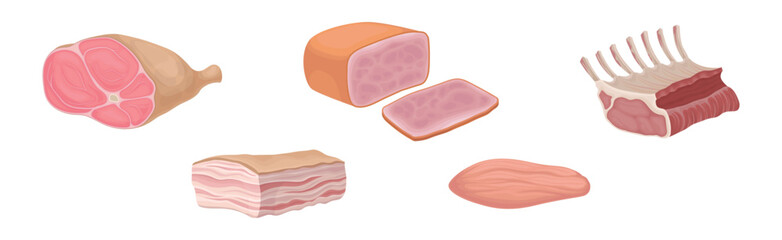 Poster - Meat Products as Foodstuff from Butchery Vector Set