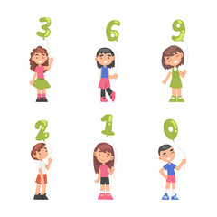 Sticker - Cute Boy and Girl Holding Number Balloon by the String Vector Set