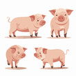 Sweet pig illustrations in different stances, perfect for nursery decor.