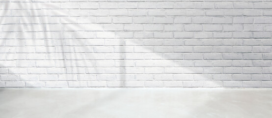 MUR EN BRIQUES BLANCHES HORIZONTAL avec ombres et lumières et sol en béton