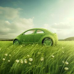 Wall Mural - Ecological green car. Generative AI.