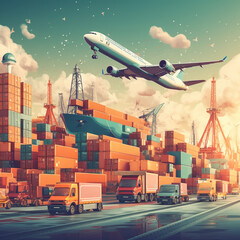 Illustration of international logistics. Generative AI.