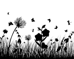 Sticker - Vector grass silhouettes background. All objects are separated.