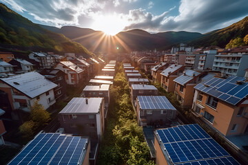 Wall Mural - solar panels on the roof of a house in the mountains.alternative energy sources.generated by ai Generative AI