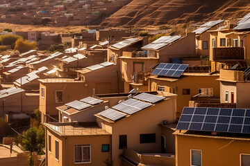Wall Mural - solar panels on the red roofs of a houses .alternative energy sources.generated by ai Generative AI