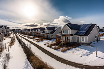 Wall Mural - solar panels on the roofs of a houses.snow and winter.alternative energy sources.generated by ai Generative AI