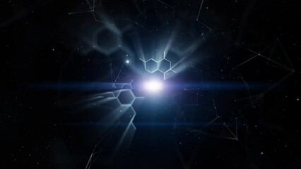 Poster - loop chemical hexagon bonds on dark blue background