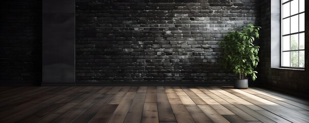 black brick wall and parquet - 3D room, green screen