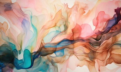 Wall Mural -  an abstract painting of multicolored smoke on a white background.  generative ai