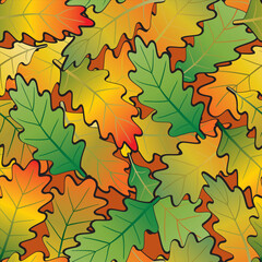 Poster - Oak leaf abstract background. Seamless. Orange - green palette. Vector illustration.