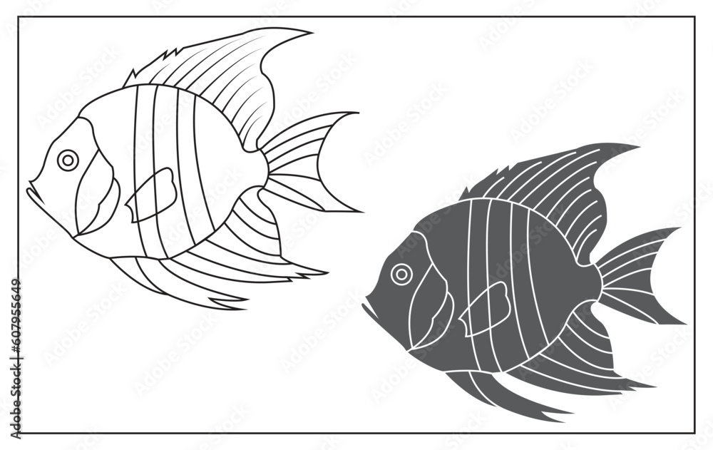 Fish Line Art Color Fish line art, fish hand drawing vintage engraving illustration. Fish ...