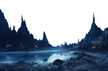 Blue Alien Planet With Sharp Rocks. Transparent PNG 