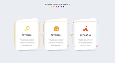 Wall Mural - Timeline infographic with infochart. Modern presentation template with 3 spets for business process. Website template on white background for concept modern design. Horizontal layout.