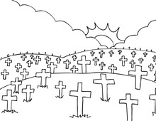 Peace Image Of A Cemetery With White Crosses - Black And White Version.