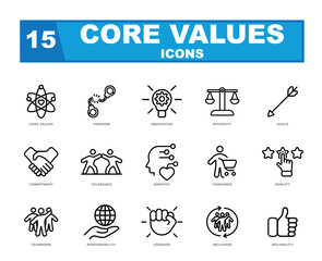 The Core Values vector icon set visually represents essential principles and beliefs, serving as a reminder of what an individual or organization stands for.