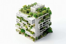 Dibujo De Edificio Blanco Moderno Con Jardines Exteriores, Concepto De Ecologia. Ilustración De Ia Generativa