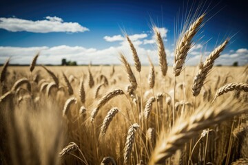 Poster - The rye field. Ears of rye. Summer scenery. Generative AI