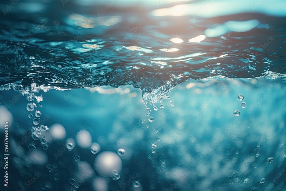 Water surface texture with bubbles and splashes that is defocused ...