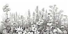 AI Generated. AI Generative. Illustration Of Coloring Book With Wildflowers Garden. Kids Adult Meditation Drawing Color. Graphic Art