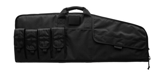 Soft black weapon case with extra pockets. Bag for storing and transporting weapons. Isolate on a white back.