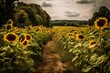 path through a sunflower field created with Generative AI technology