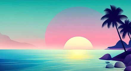 Wall Mural - abstract tropical beach sunset background in pink and blue with copy space generative ai illustratio