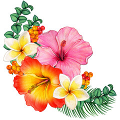 Wall Mural - Watercolor tropical flower corner