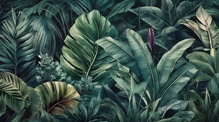  Tropical leaves in a jungle watercolour background