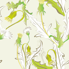 Sticker - floral seamless pattern with dandelion flowers