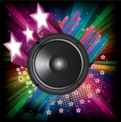 Sticker - rainbow background with  black speaker and stars