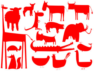 Wall Mural - animal red silhouettes isolated on white background, vector art illustration