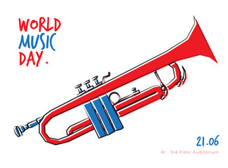 Wall Mural - World music day banner template design with Trumpet illustration design