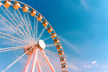 Amusement park icon: Ferris wheel against blue sky, ample copy space Generative AI