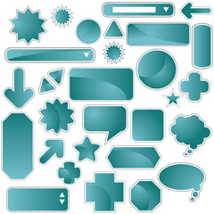 Sticker - Set of multiple web labels and icons - teal color.